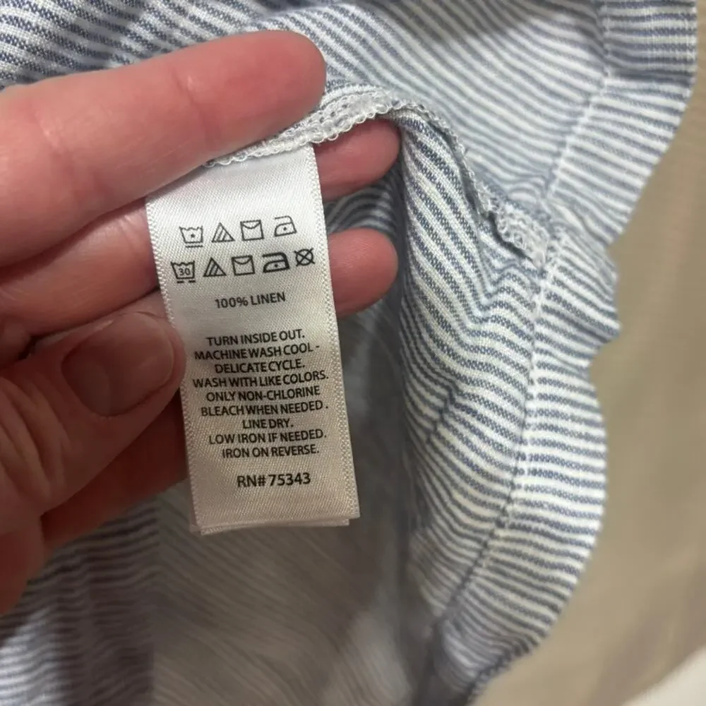 Lucky Brand 100% Linen Blue White Striped Sleeveless Tiered V-Neck Dress Size S - Picture 4 of 7